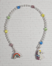 Unicorn Rainbow Kids Beaded Thong Bookmark Cat Eye Seed Bead Handmade White New - $12.61