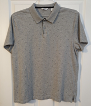 Calvin Klein Polo Shirt Mens Large Gray Short Sleeve Blue CK All Over Logo Print - £14.75 GBP