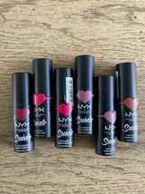 6 x NYX Suede Matte Lipsticks FLAWED Clinger Violet Smoke Sweet Tooth Lo... - $26.45
