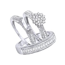 Él y Ella Imitación Diamante Wedding Ring Band Trío Novia Set Oro Blanco... - £346.66 GBP