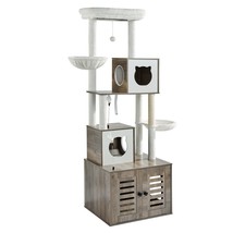 72.83&quot; Large Cat Tree Litter Box Enclosure 2-in-1 Cat Tower Indoor Play ... - $251.14