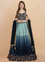 Beautiful Indigo Blue Embroidered Shaded Georgette Anarkali Gown397 - £120.84 GBP