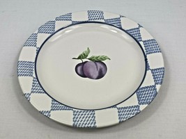 Pfaltzgraff Hopscotch Fruit 8&quot; Plate Plum - Blue Check Stoneware - £7.90 GBP
