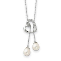 Sterling Silver Freshwater Cultured Pearl &amp; CZ Two Become One Necklace - £99.91 GBP