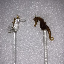 Two (2) Vintage Hand Blown Glass Seahorse Swizzle Sticks - £12.48 GBP