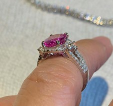 2CT Oval Labor Erstellt Pink Saphir &amp; Diamant Verlobung Ring 14K Weiß Vergoldet - £90.55 GBP