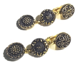Antique Victorian Lacy Black Pressed Glass Buttons as Drop Earrings - £19.07 GBP