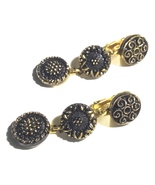 Antique Victorian Lacy Black Pressed Glass Buttons as Drop Earrings - £19.08 GBP