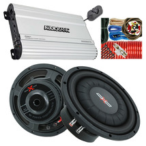 2x SoundXtreme Shallow 10&quot; 1200W Subwoofer + Audiobank P3001 Amp 3000W + AMp Kit - £247.69 GBP