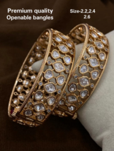 Bollywood Style Indian Gold Plated Kundan Bangle Polki Bracelet Jewelry Set - £126.72 GBP