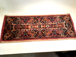 Vintage Oriental Area Rug, Hand Knotted, 34&quot; x 14&quot; - £69.69 GBP