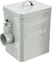 Farmhouse Metal Container With &quot;Laundry Powder&quot; Message, Lid, And Scoop, Grey - £28.94 GBP