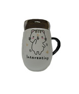 White Kitty Cat Interesting Lidded Travel Latte Ceramic Coffee Mug 15 oz - €18,68 EUR