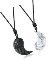 Obsidian Dragon and Phoenix Yin Yang Pendant Necklaces - £101.50 GBP