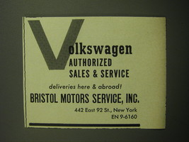 1958 Bristol Motors Service, inc. Ad - Volkswagen Authorized Sales & Service - $18.49
