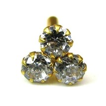 Estilo Indio 3 Piedra Circonita Cúbica con Tachuelas Nariz Tacha Pin Sólido Real - $23.80