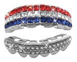 Iced Silver Plated Metal Teeth Grillz Set CZ Puerto Rico Red White Blue ... - $16.82