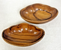 2 Vintage Hawaiian Crafts Monkey Pod Wood Hand Crafted Clam Shell Bowls ... - $26.24