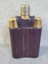 Vintage Glass Flask W/Leather Case Engaved &quot;Elaine&quot;  Whiskey Liquor Flask - £18.39 GBP