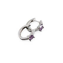 Anyco Earrings Sterling Silver Purple Luxury Square CZ  Round Ear Buckle  - £18.50 GBP