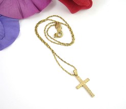BIAGI CROSS Christian Pendant Vintage NECKLACE Goldtone Chain 15&quot; Length... - $16.82