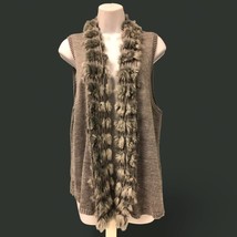 Chicos Womens Vest 2 Large gray Faux Fur Trim Knit Layering Boho sweater knit - £43.61 GBP