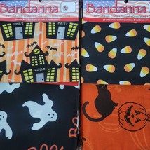 SET OF 4 Halloween Bandanas 22&quot; x 22&quot; Crafts Decorating Quilting - $8.89