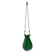 Green Crackled Blown Glass Hanging Vase With Black Cord Strap - $34.99