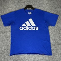 Adidas Shirt Mens XL (M) Blue Short Sleeve Crew Neck Logo Casual Go-To T... - £13.15 GBP