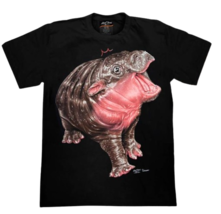 Moo Deng T-Shirt Glow In The Dark Baby Hippo Graphic Art Black Short Sleeve Tee - $31.67+