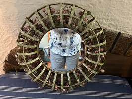 Circular Wire Mirror Filled With Pink Flowers/Greenery - $15.00