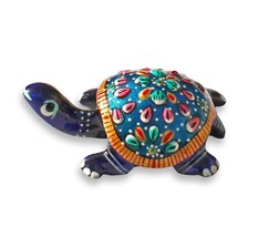 Blue Floral Turtle Metal crafts Hand Painted Feng Shui - £18.21 GBP