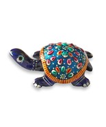 Blue Floral Turtle Metal crafts Hand Painted Feng Shui - $441.52 MXN
