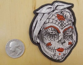 SUGAR SKULL WEB &amp; TATTOO FACE IRON-ON / SEW-ON EMBROIDERED PATCH 2 5/8 &quot;... - $6.79