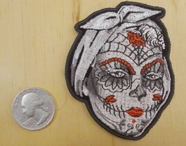 SUGAR SKULL WEB &amp; TATTOO FACE IRON-ON / SEW-ON EMBROIDERED PATCH 2 5/8 &quot;... - £5.38 GBP