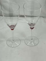 Clear Wine Glasses Tall &amp; Red Blown Glass Stems (2) 9 1/4&quot; tall  - £11.17 GBP