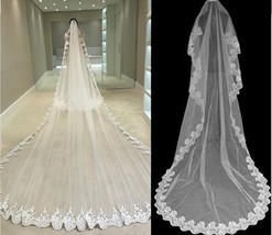 10Ft Long White Wedding Bridal Veils With Embroidery Lace Edge Bride Sup... - $18.99