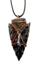 Obsidian Arrowhead Pendant Necklace Copper Metal Gem EMF Scalar Protection - £6.68 GBP