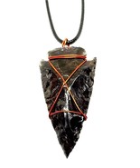 Obsidian Arrowhead Pendant Necklace Copper Metal Gem EMF Scalar Protection - £6.67 GBP