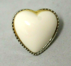 Silver With Off White Stone Heart Costume Fashion Ring Adjustable Size 8 Band - £7.42 GBP