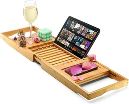 Luxury Foldable Bathtub Tray Caddy - Waterproof Wooden Bath Organizer For Wine, - $40.35