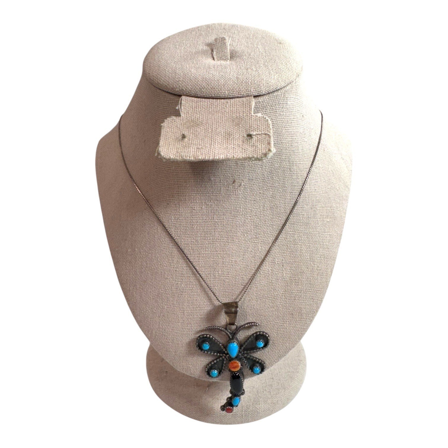 Turquoise Coral Emma Lincoln Sterling Silver Navajo Dragonfly Pendant Ne... - $299.99