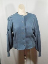 Vtg Deans of Scotland Button Up Blue Wool Sweater SZ M Unique Styling - £39.22 GBP