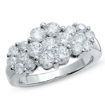 Bague Cluster Trois Fleurs Taillée Ronde Simulée 2,00Ct Plaquée Or Blanc... - $80.50