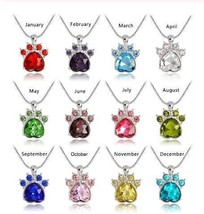 Memorial Pet Necklace, Pet Loss Necklace, Paw Birthstone Necklace, Dog Paw Charm - £22.02 GBP