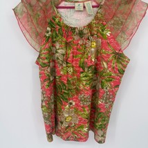 Caribbean Joe Pink and Green Tropical Blouse - $188.47 MXN