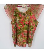 Caribbean Joe Pink and Green Tropical Blouse - $10.00