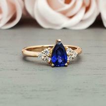 2.65Ct Pear Cut Blue Sapphire &amp; Diamond Engagement Ring 14k Rose Gold Over - £69.49 GBP