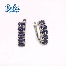New Simple design natural Iolite oval 3*5ring earrings set 925 sterling silver j - £129.00 GBP