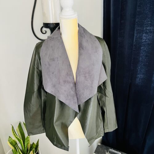 Primary image for Tahari Faux Leather Moto Jacket, Dark Hunter Green, Size Small, NWT